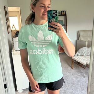 Adidas Mint Blue Cotton Logo Tee | Kid's XL Athleisure Short Sleeve